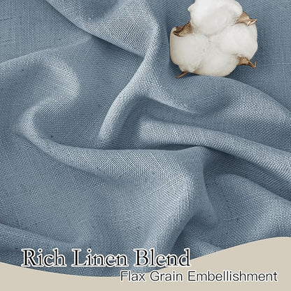 RYB HOME Flax Linen Blend Curtains for Closet Kitchen, Semi Translucent Privacy Protection Light Filtering Decorative Short Small Window Drapes for Bedroom, W 52 x L 36 inches, Dusty Blue, 2 Panels