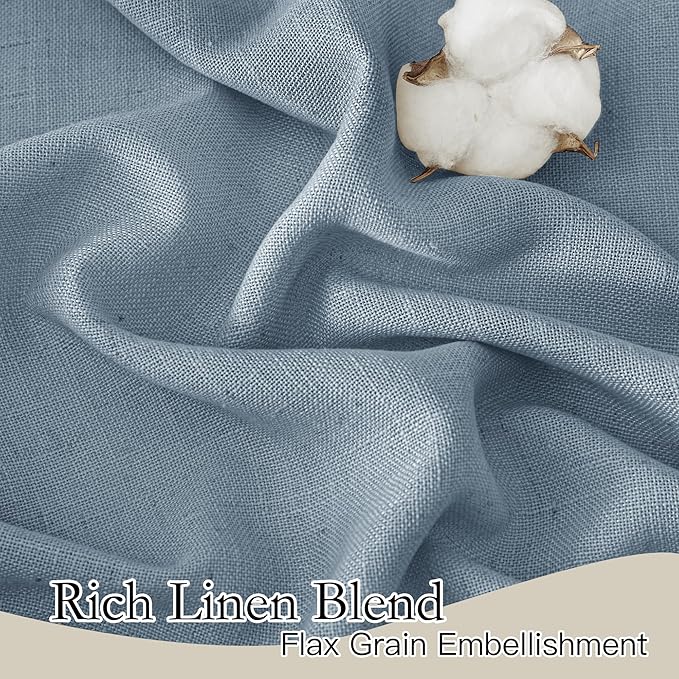 RYB HOME Flax Linen Blend Curtains 102 inches Long for Living Room, Semi Translucent Privacy Protection Light Filtering Decorative Drapes for Bedroom, W 52 x L 102 inches, Dusty Blue, 2 Panels