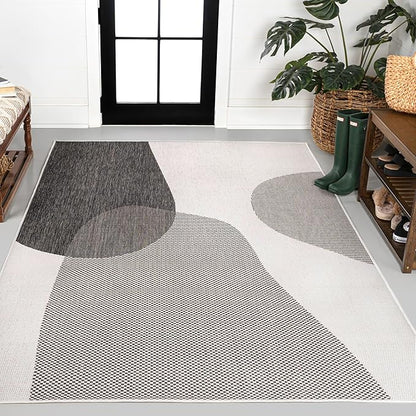 JONATHAN Y Geometric Organic Shapes Indoor Outdoor Area Rug 3X5 Cream/Black, Zia Modern for Backyard, Patio, Porch, Easy-Cleaning, High Traffic, Pet-Friendly, Non-Shedding (TSN306A-3)