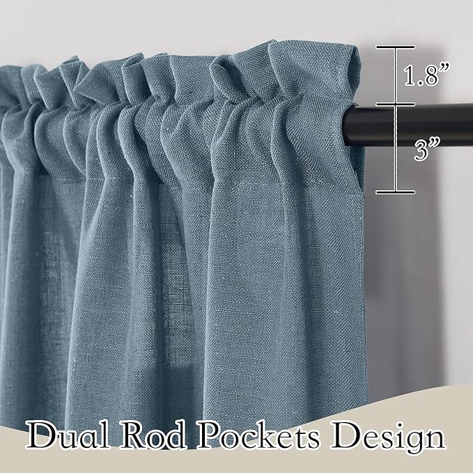 RYB HOME Stone Blue Sheer Curtains 84 inch Length Soft Linen Texture Curtains Light Glare Filering Privacy Window Decor for Living Room Sliding Door Picture Window, W 52 x L 84 inch, 2 Panels