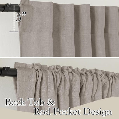 RYB HOME Linen Texture Sheer Curtains 90 inches, Rustic Style Solid Semi Sheer Half Privacy Drapes for Farmhouse Dorm Office Dining, Birch Brown, W 52 x L 90 inches, Set of 2