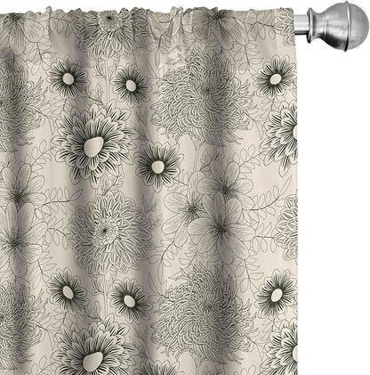Ambesonne Dahlia Curtains, Vintage Style Garden Flower Sketches of Dahlia and Chrysanthemum Botany Theme, Window Treatments 2 Panel Set for Living Room Bedroom, Pair of - 28" x 95", Beige Black