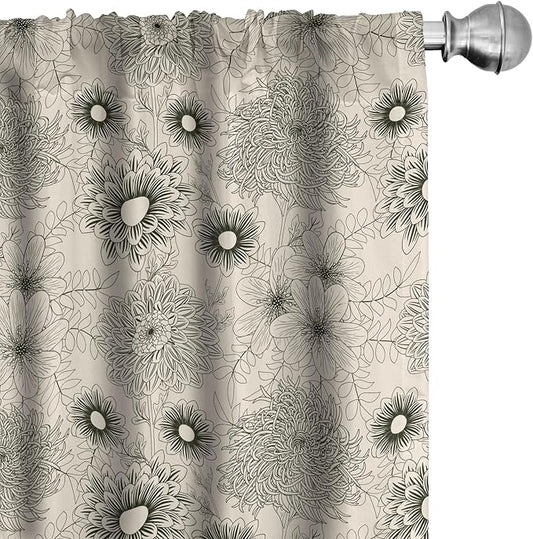 Ambesonne Dahlia Curtains, Vintage Style Garden Flower Sketches of Dahlia and Chrysanthemum Botany Theme, Window Treatments 2 Panel Set for Living Room Bedroom, Pair of - 28" x 63", Beige Black