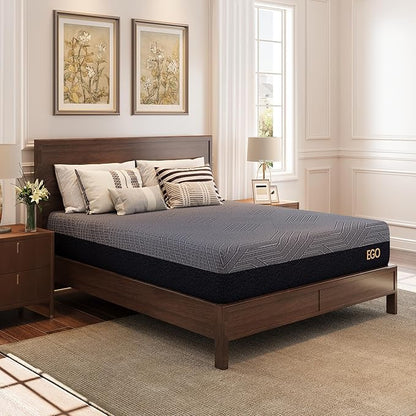 EGOHOME 10 Inch King Mattress, Copper Gel Cooling Memory Foam Mattress for Back Pain Relief,Therapeutic Double Mattress Bed in a Box, Made in USA, CertiPUR-US Certified, 76x80x10 Black