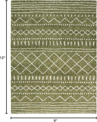 SAFAVIEH Arizona Shag Collection Area Rug - 9' x 12', Green & Ivory, Moroccan Design, Non-Shedding & Easy Care, 1.6-inch Thick Ideal for High Traffic Areas in Living Room, Bedroom (ASG741X)