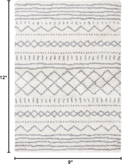 SAFAVIEH Arizona Shag Collection Area Rug - 9' x 12', Ivory & Grey, Moroccan Design, Non-Shedding & Easy Care, 1.6-inch Thick Ideal for High Traffic Areas in Living Room, Bedroom (ASG741F)