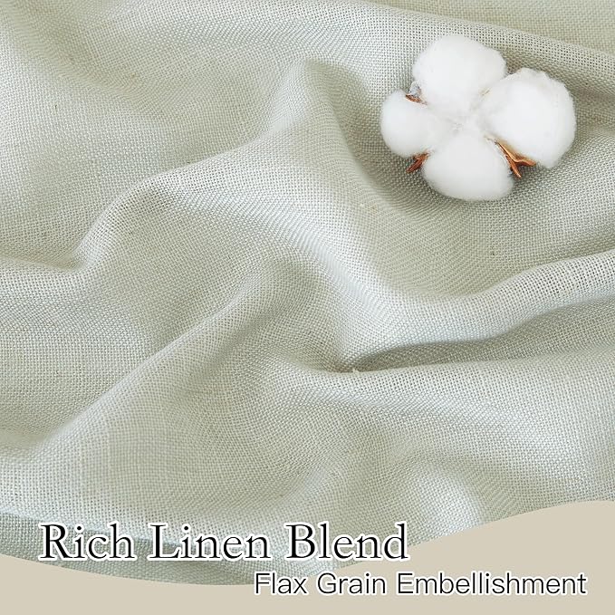 RYB HOME Sage Green Linen Sheer Curtains 84 inches Long, Linen Blend Semi Sheer Light Filtering Privacy Protected Curtain Panels for Living Room, 52 x 84 inch, Rod Pocket, 2 Panels Set