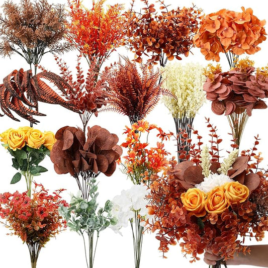 250 Pcs Artificial Fall Greenery Thanksgiving Eucalyptus Leave Floral Stems Silver Dollar Flower Bulk Fake Faux UV Resistant Shrubs Bushes DIY Bouquet Vase Floral Arrangement Table Decor