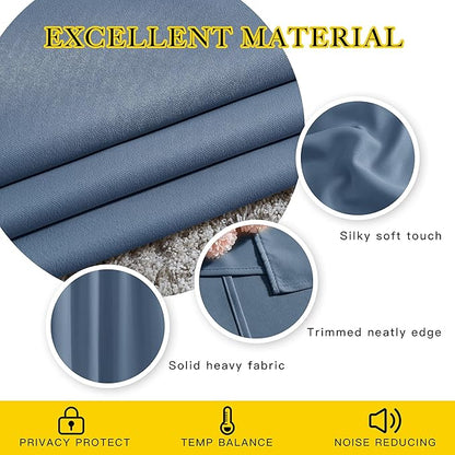 NICETOWN Stone Blue Blackout Curtains 90 inches Long, Grommet Thermal Insulated Room Darkening Window Treatments Voice Reducing for Bedroom/Patio Door, 2 Panels, W52 x L90