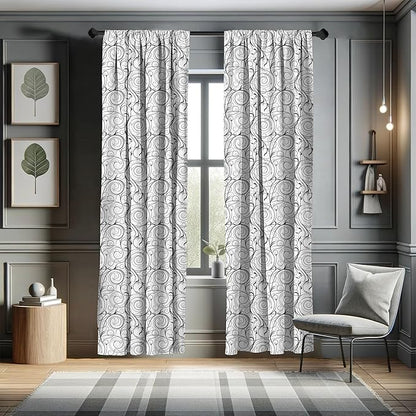 Ambesonne Black and White Curtains, Scribble Swirling Motifs Spiral Floral Stems Modern Abstract Scroll, Window Treatments 2 Panel Set for Living Room Bedroom, Pair of - 28" x 95", White Charcoal Grey