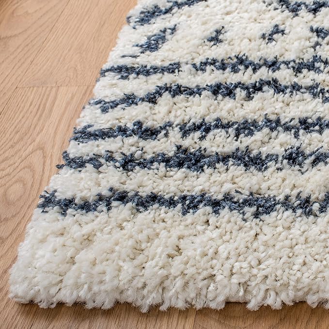 SAFAVIEH Arizona Shag Collection Area Rug - 5'1" x 7'6", Ivory & Slate, Moroccan Design, Non-Shedding & Easy Care, 1.6-inch Thick Ideal for High Traffic Areas in Living Room, Bedroom (ASG741M)