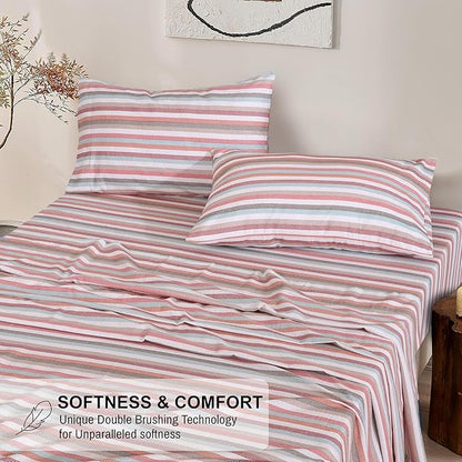 RUVANTI Flannel Sheets Full Size - 100% Cotton Double Brushed Bed Sheets Set, Deep Pockets 16 Inches, All Seasons Breathable & Extra Soft Full Sheets, Warm & Cozy, 4 Piece, Multi Chevron Stripe