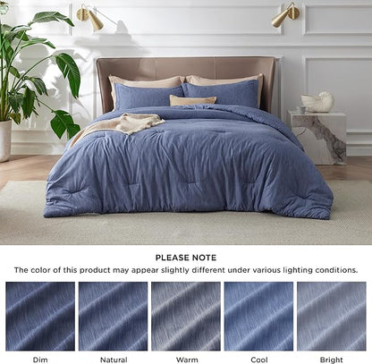Bedsure Queen Comforter Set - Infinity Blue Soft Bedding for All Seasons, Cationic Dyed Bed Set, 3 Pieces, 1 Queen Size Comforter (90"x90") and 2 Pillow Shams (20"x26"+2")