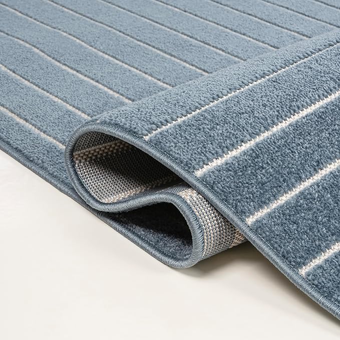 Eyely NCS101D-5 Odense High-Low Minimalist Angle Geometric Dark Blue/Cream 5 ft. x 8 ft. Indoor/Outdoor Area Rug, for Home, Backyard, Patio, Porch, Bedroom, Kitchen, Living Room