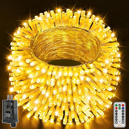 Ollny Christmas Lights Outdoor 400LED 131FT, Warm White Fairy Lights with Remote 3 Timer, Plug in 8 Modes String Lights for Bedroom Indoor Outside House Party Xmas Decorations