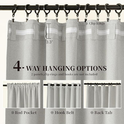 KangBang Blackout Linen Curtains 72 Inch Length 2 Panels- Back Tab Loop Pocket Light Blocking Linen Drapes for Cozy Vibes, Thermal Insulated Apartment-Friendly Curtains(52Wx72L, Light Grey)