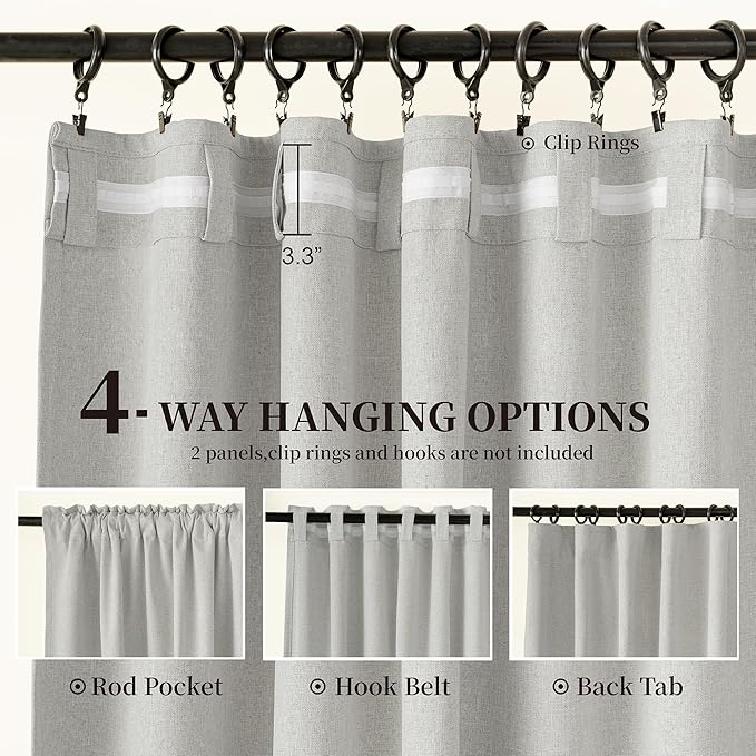 KangBang 100% Blackout Curtains 120 Inches Long, Extra Long Linen Textured Curtains 2PCs Back Tab Loop Pocket Pleated Privacy Light Blocking Window Drapes(Light Grey,52x120 Inch 10 FT Tall)