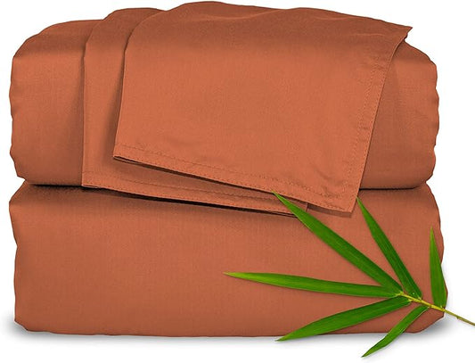 King Sheets by Pure Bamboo, Genuine 100% Organic Viscose Derived from Bamboo Bed Sheet Set, Luxuriously Soft & Cooling, Double Stitching, Lifetime Quality Promise (King, Terracotta)