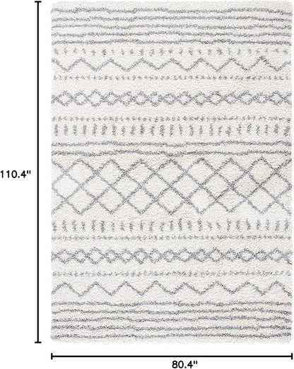 SAFAVIEH Arizona Shag Collection Area Rug - 6'7" x 9'2", Ivory & Grey, Moroccan Design, Non-Shedding & Easy Care, 1.6-inch Thick Ideal for High Traffic Areas in Living Room, Bedroom (ASG741F)