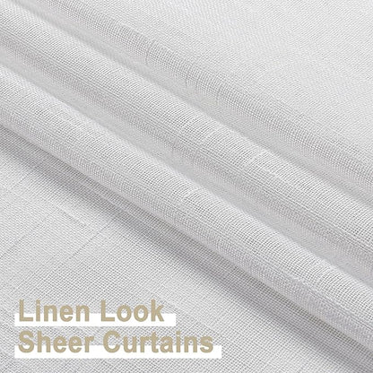 Aiyufeng Kirei Linen White Sheer Curtains - 2 Pieces, Elegant, Natural Light Flow, Rich Quality Material, Highly Durable Window Curtain Panels for Bedroom/Living Room (40" W x 63" L, Pure White)