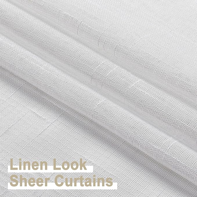 Aiyufeng Kirei Elegant Extra Long Linen Look Sheer Curtains 96 Inches Long 2 Pieces, Farmouse Semi Sheers Linen Curtains/Window Treatments Panels/Drapes (Set of 2, 40 by 96 Inch, Pure White)
