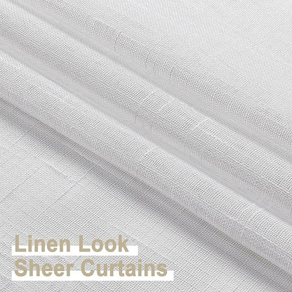 Aiyufeng Kirei Elegant Extra Long Linen Look Sheer Curtains 96 Inches Long 2 Pieces, Farmouse Semi Sheers Linen Curtains/Window Treatments Panels/Drapes (Set of 2, 40 by 96 Inch, Pure White)