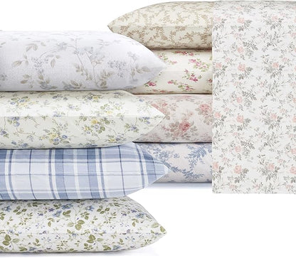 Laura Ashley - Flannel Sheets Queen Size, Anti-Pilling & Wrinkle Resistant Cotton, Touchably Soft for All-Season Comfort - Bed Sheets with Matching Pillowcases & Fitted Sheet (Lisalee Pink)