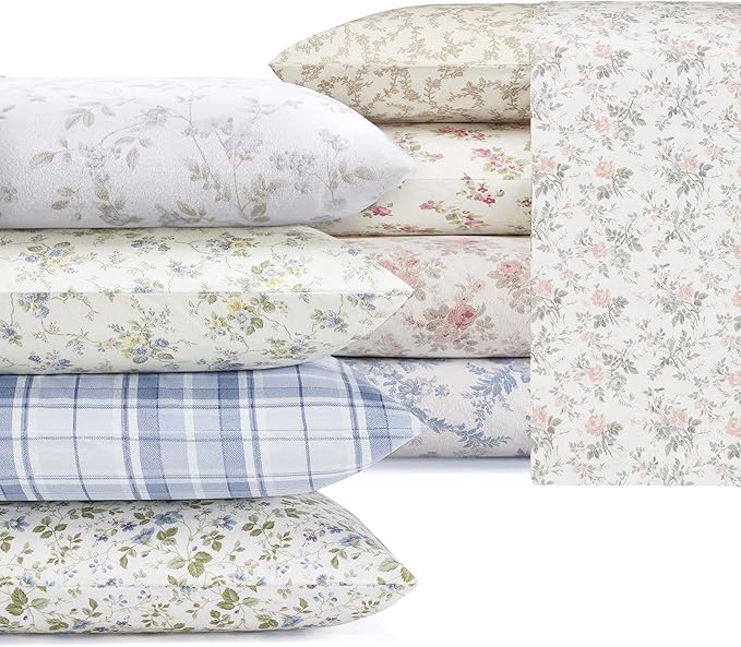 Laura Ashley - Flannel Sheets Twin Size, Anti-Pilling & Wrinkle Resistant Cotton, Touchably Soft for All-Season Comfort - Bed Sheets with Matching Pillowcase & Fitted Sheet (Vanessa Blue)