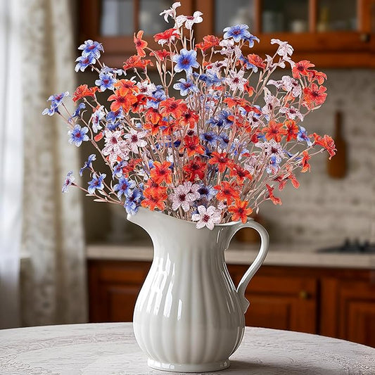 Artificial Flowers with Stems, 6 Pcs Long Stem Fake Flower Vase Filler Arrangements for Wedding Home Party Indoor Decor, Vase Not Included