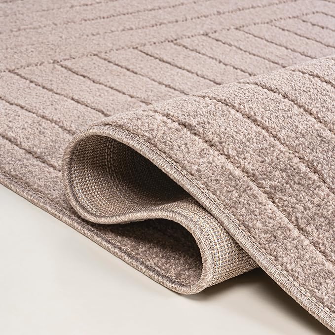 Eyely NCS101C-3 Odense High-Low Minimalist Angle Geometric Light Taupe 3 ft. x 5 ft. Indoor/Outdoor Area Rug, for Home, Backyard, Patio, Porch, Bedroom, Kitchen, Living Room