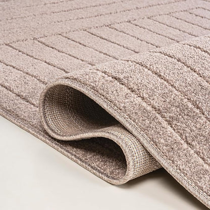 Eyely NCS101C-5 Odense High-Low Minimalist Angle Geometric Light Taupe 5 ft. x 8 ft. Indoor/Outdoor Area Rug, for Home, Backyard, Patio, Porch, Bedroom, Kitchen, Living Room