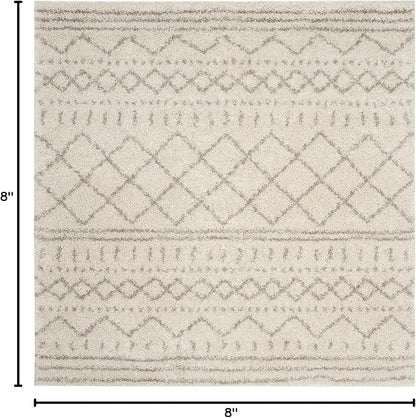 SAFAVIEH Arizona Shag Collection Area Rug - 8' Square, Ivory & Beige, Moroccan Design, Non-Shedding & Easy Care, 1.6-inch Thick Ideal for High Traffic Areas in Living Room, Bedroom (ASG741A)