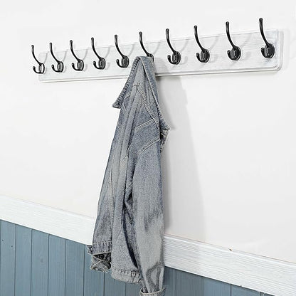 WEBI Coat Rack Wall Mount,Coat Hanger Wall,16" Hole to Hole,Coat Hooks Wall Mounted,Hook Rack Rail,5 Hooks for Hanging Coats,Hats,Jacket,Clothes,Entryway,Black/White