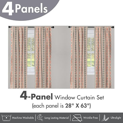 Ambesonne Southwestern Window Curtains Pack of 2, Traditional Vertical Borders Inspired by Prehistoric Art Ikat Style, Lightweight Set with Rod Pocket, 4 Panels of - 28" x 63", Brown Coral