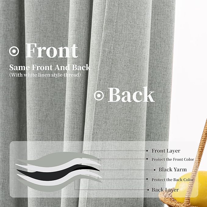 Extra Wide Blackout Curtains, Back Tab Pleated Double Sided Linen Curtains with Hooks Track System, 4-Way Hanging for Farmhouse Living Room Offices 72x84 Inch(Fog Grey, 2 Panels)