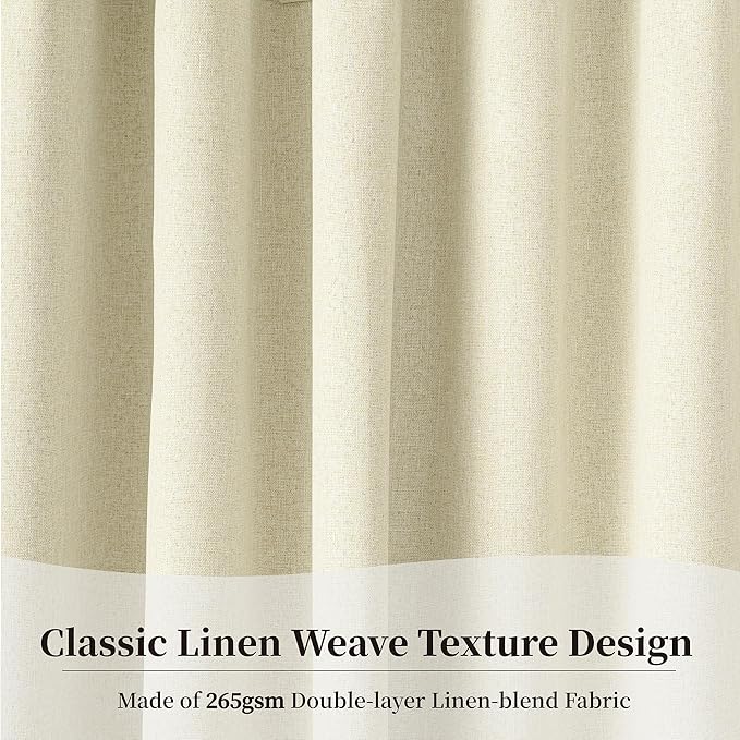 KangBang Extra Wide Blackout Curtains 84 Inches Long-Back Tab Pinch Pleated Linen Textured Window Drapes with Hooks Modern Farmhouse Bedroom Window Treatments for Sliding Door(Cream,2 PCs,72x84 Inch)