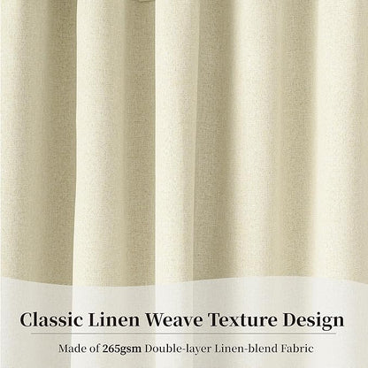 KangBang 102 Inches Long Cream Blackout Linen Curtains, Back Tab Rod Pocket Pleated UV Protection Curtains for Bedroom, Aesthetic Viral Drapes 2 Panels for Hotel Office,52x102