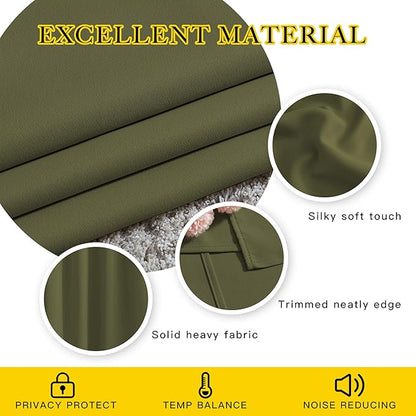 NICETOWN Room Darkening Curtains for Living Room - Easy Care Solid Thermal Insulated Grommet Room Darkening Curtains/Drapes for Bedroom (2 Panels, 66 by 90, Olive)