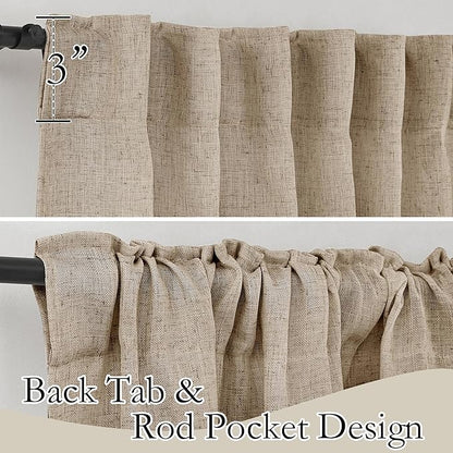 RYB HOME Linen Curtains Over Sink 36 inches Length, 2 Panels Light Filtering Privacy Semi Sheer Curtains for Bathroom Kitchen Car Small Window, Length 36 by Width 52 inch, Khaki