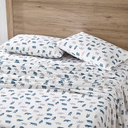 Eddie Bauer- Twin XL Sheet Set, Cotton Flannel Bedding Set, Brushed for Extra Softness, Cozy Home Décor (Bear Mountain Grey, Twin XL)