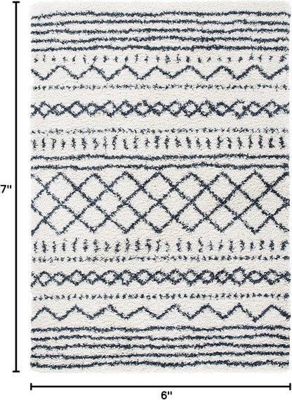 SAFAVIEH Arizona Shag Collection Area Rug - 5'1" x 7'6", Ivory & Slate, Moroccan Design, Non-Shedding & Easy Care, 1.6-inch Thick Ideal for High Traffic Areas in Living Room, Bedroom (ASG741M)
