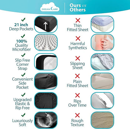 DREAMCARE Queen Sheet Set – 6 pcs Cooling Bed Sheets – up to 21” Deep Pocket Queen Sheets Set – 2500 Supreme Collection – Extra Soft 100% Brushed Microfiber Hotel Luxury with Side Pocket – Black