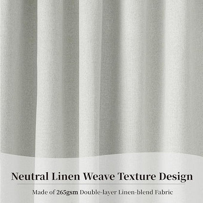 KangBang 60 Inch Wide Blackout Linen Curtains 2 Panels Set-Back Tab Loop Pocket Thermal Insulated Flax Linen Blended Curtains for Patio Sliding Glass Door 60 by 102 Inches Length, Greyish White
