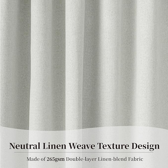 KangBang Light Grey Blackout Curtains 96 Inches Long, Thermal Insulated Sun Blocking Linen Curtains for Living Room, Back Tab Hook Belt Pleated Neutral Drapes for Cottage Urban(52Wx96L,2 Panels)