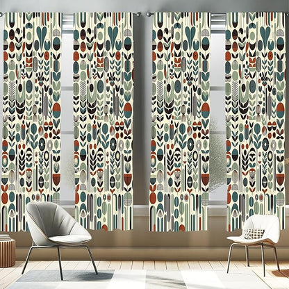 Ambesonne Leafy Art Window Curtains Pack of 2, Scandinavian Leaves Pattern with Geometric Roundy Modern Boho Print, Lightweight Set with Rod Pocket, 4 Panels of - 28" x 84", Pale Green Redwood Teal
