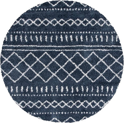 SAFAVIEH Arizona Shag Collection Area Rug - 5'1" Round, Slate Blue & Ivory, Moroccan Design, Non-Shedding, 1.6-inch Thick, Ideal for High Traffic Areas in Living Room, Bedroom (ASG741L-5R)