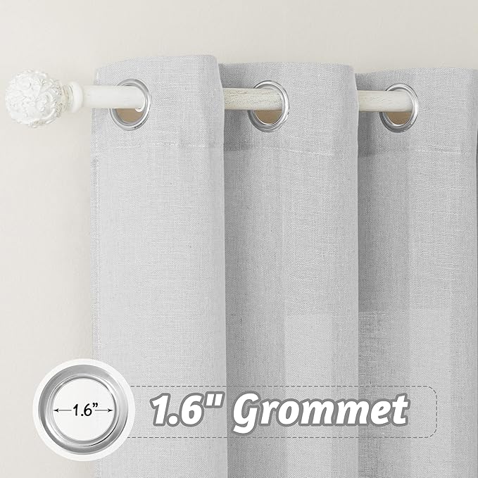 RYB HOME Natural Linen Curtains - Light Filtering Sheer Drapes Wrinkle Resistant Panels for Bathroom Laundry Room Farmhouse Elegant Window Decor, Dove Grey, W 60 x L 84, 1 Pc
