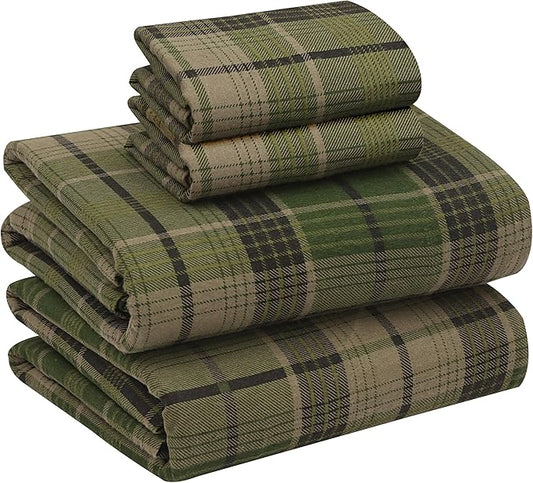 RUVANTI Flannel Sheets Queen Size - 100% Cotton Double Brushed Bed Sheets, Deep Pockets 16 Inches Queen Sheet Set, All Seasons Breathable & Extra Soft - Warm & Cozy, 4 Piece, DNA Plaid