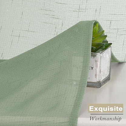 Aiyufeng Kirei Sage Green Linen Sheer Curtains 63 inch Length - Premium Flax Linen Material Soft Semi Sheer Half Privacy Protected for Livingroom, Bedroom, Farmhouse, W 40 x L 63 inch, 2 Panels