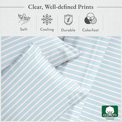 California Design Den California King Sheet Sets - 400 Thread Count Sateen, Natural 100% Cotton Sheets Set, Deep Pocket Cooling and Durable Bedding - Cape Stripe